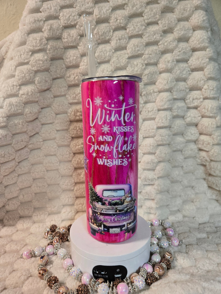 20oz Pink Woodgrain - Winter Theme
