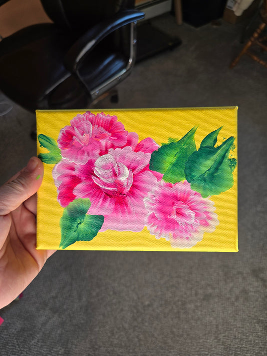 5x7 Pink Rose Canvas Painting (Joyce)