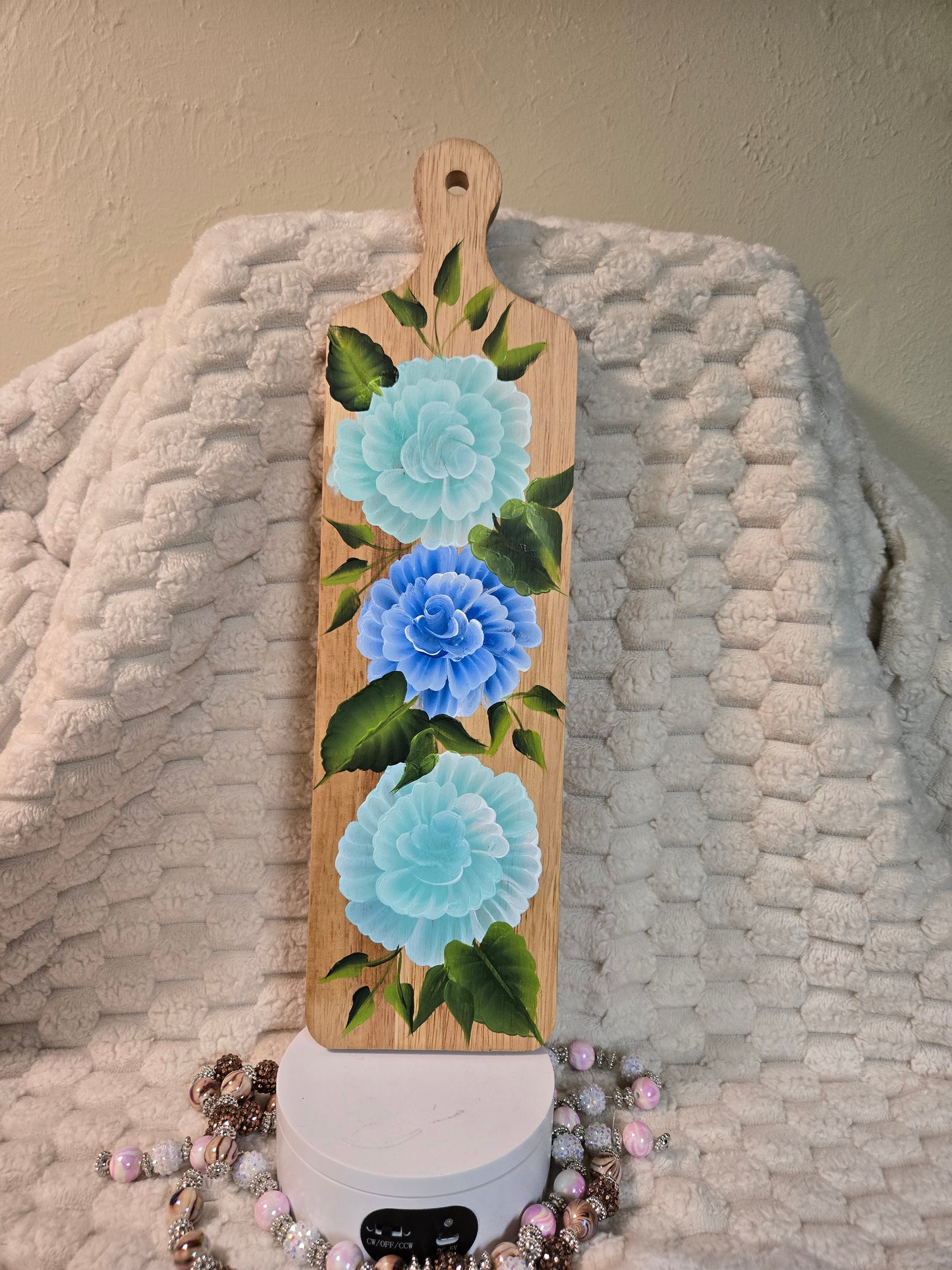 Blue / Mint Green Rose Cutting Board